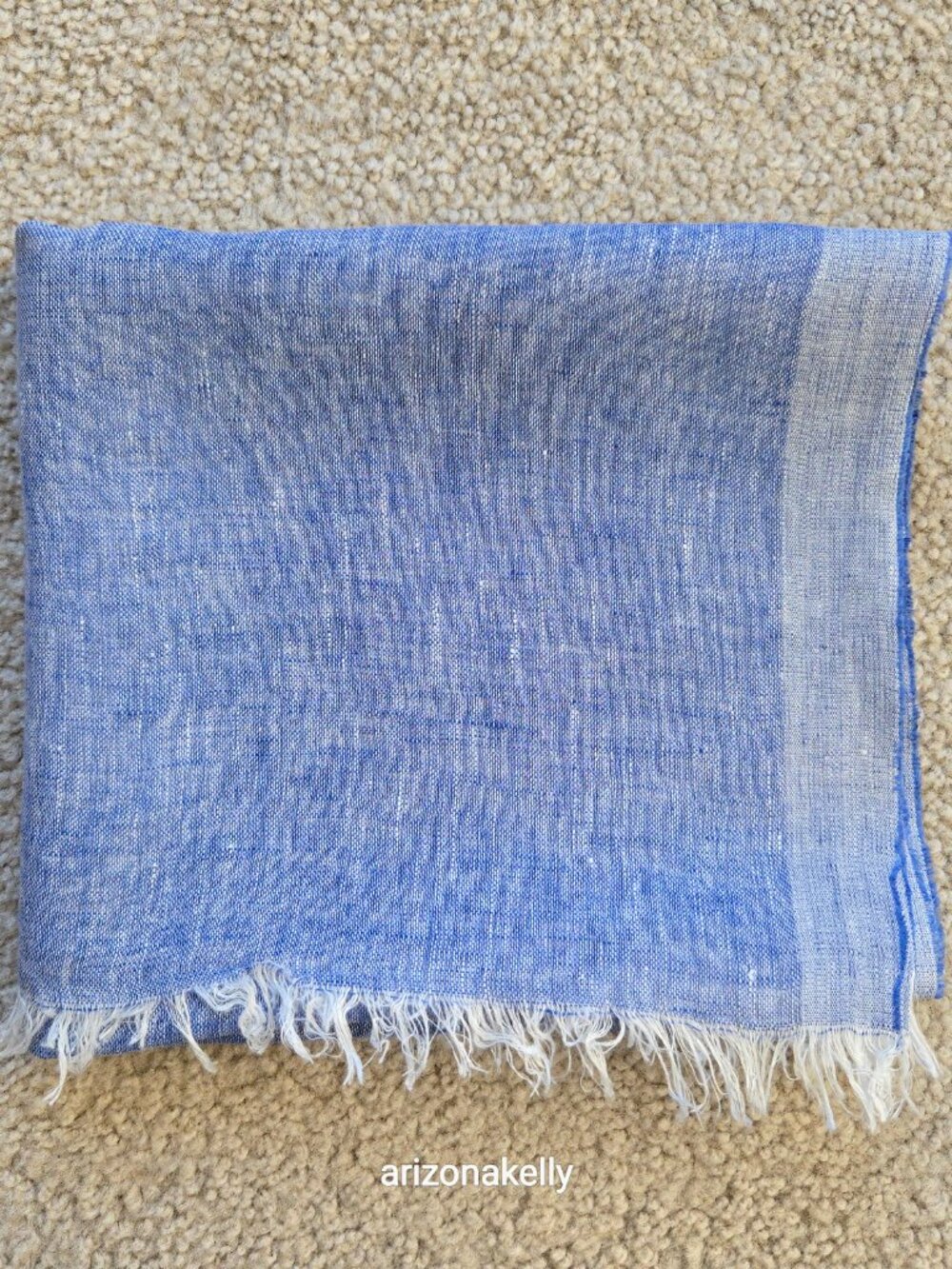 NWOT Blue Linen Scarf With Stripe Going Down Each Side - Picture 8 of 9